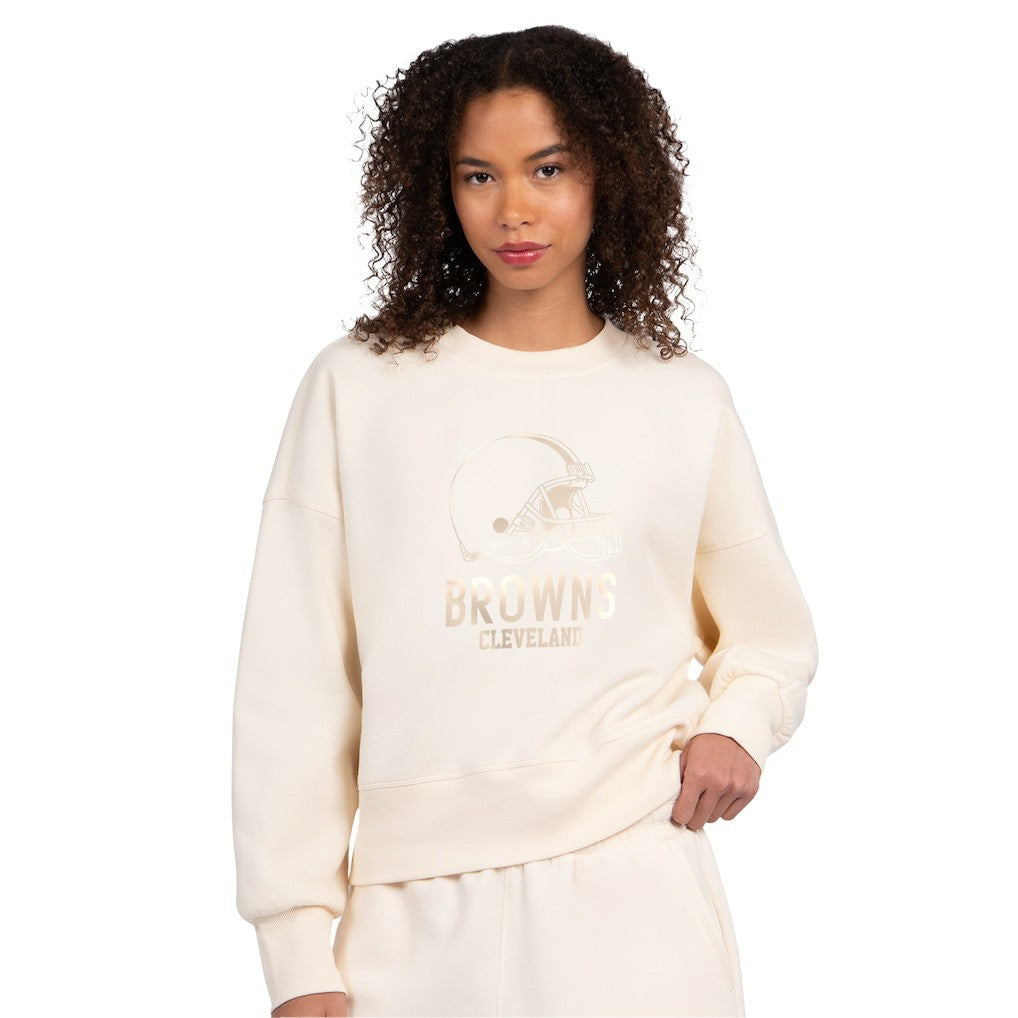 Cleveland Browns Starter Women's Travel Pastels Boxy Fleece Sweatshirt - Cream outlet