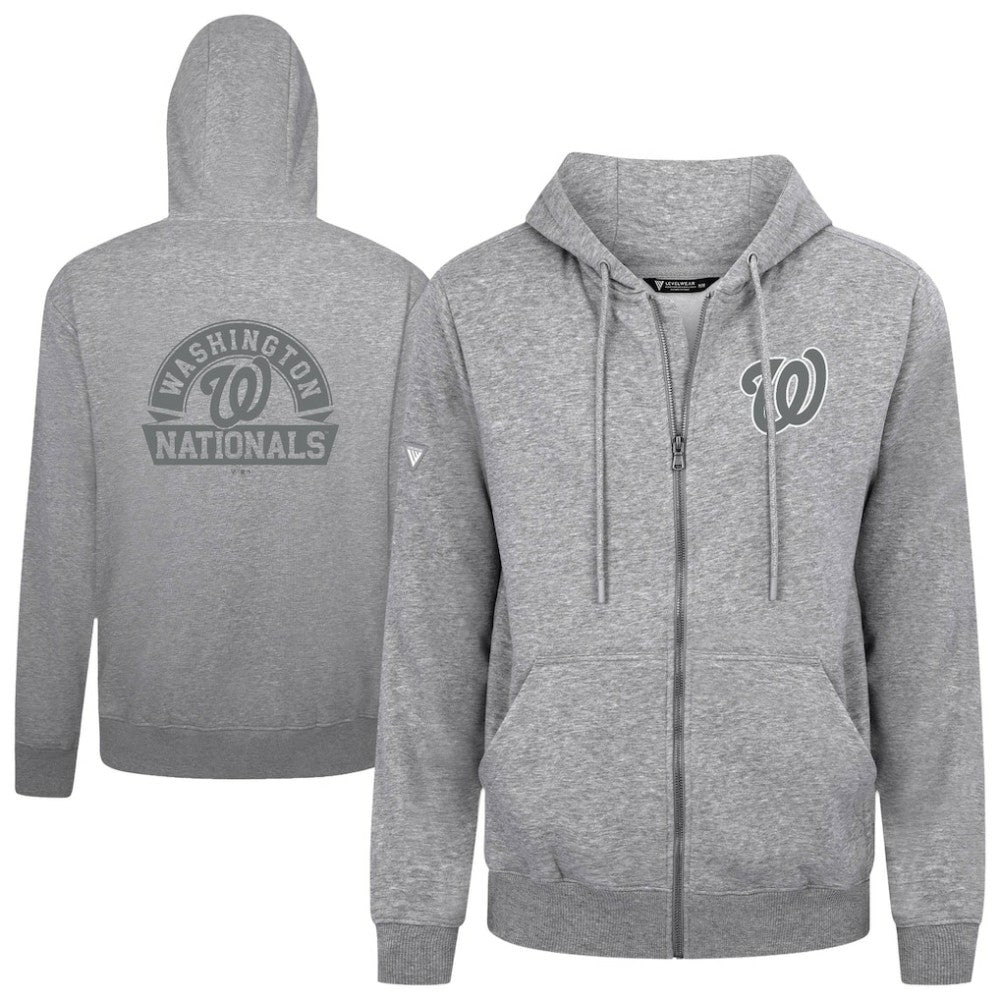 Washington Nationals Levelwear Podium Banner Arch Full-Zip Hoodie - Heather Gray