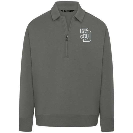 San Diego Padres Levelwear Luxe Signature Quarter-Zip Chenille Logo Tri-Blend Sweatshirt - Gray
