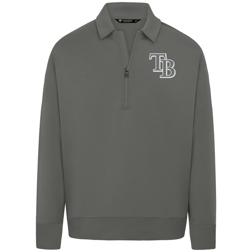 Tampa Bay Rays Levelwear Luxe Signature Quarter-Zip Chenille Logo Tri-Blend Sweatshirt - Gray