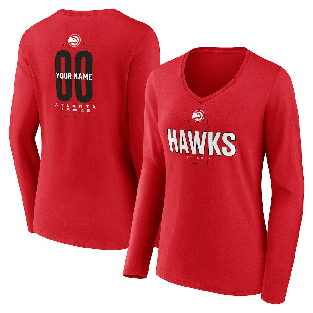 Atlanta Hawks Women's Center Court Name & Number Custom Long Sleeve V-Neck T-Shirt - Red cheap