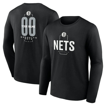 Brooklyn Nets Center Court Name & Number Custom Long Sleeve T-Shirt - Black on sale