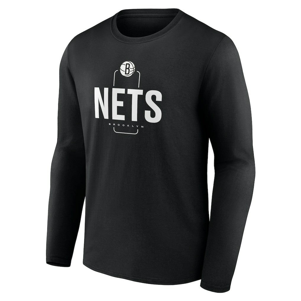 Brooklyn Nets Center Court Name & Number Custom Long Sleeve T-Shirt - Black on sale