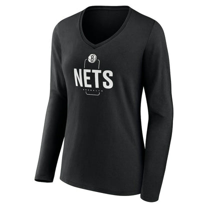 Brooklyn Nets Women's Center Court Name & Number Custom Long Sleeve V-Neck T-Shirt - Black sale