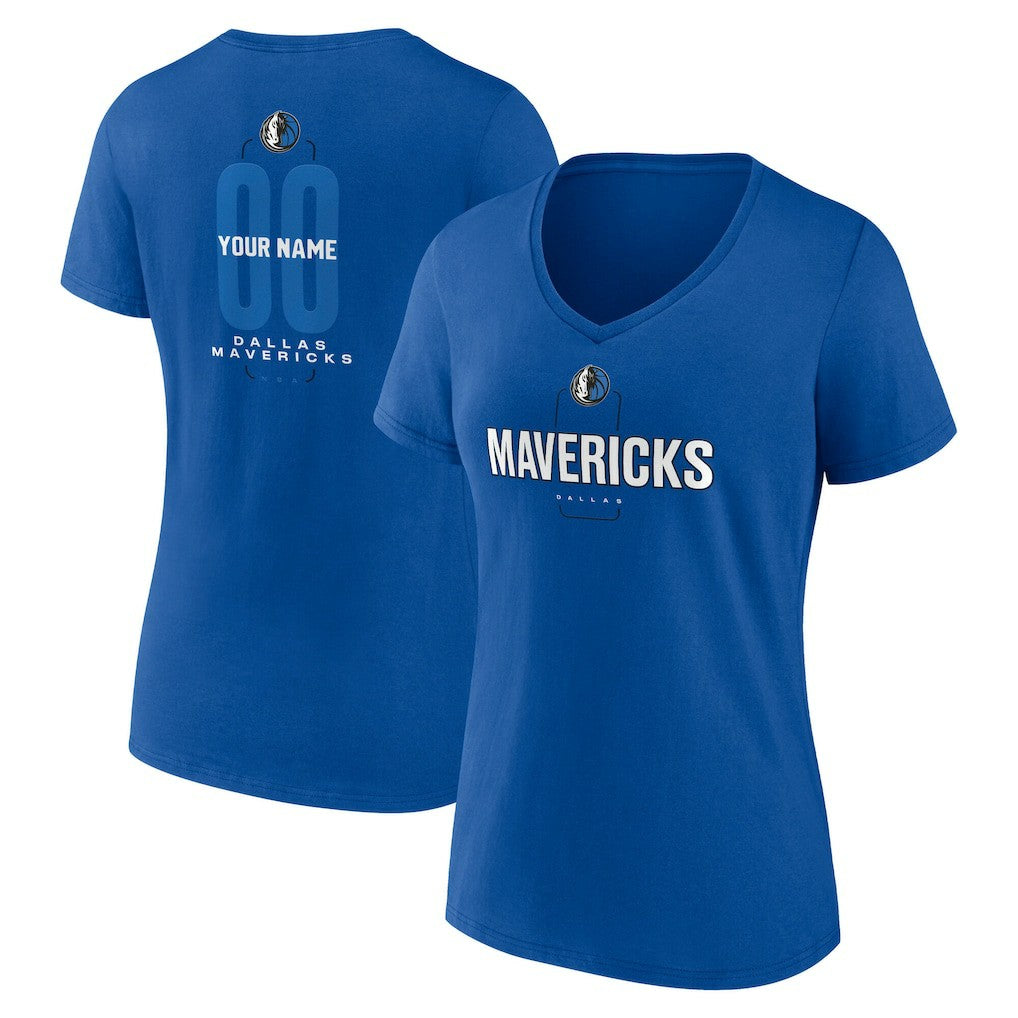 Dallas Mavericks Women's Center Court Name & Number Custom V-Neck T-Shirt sale - Blue cheap