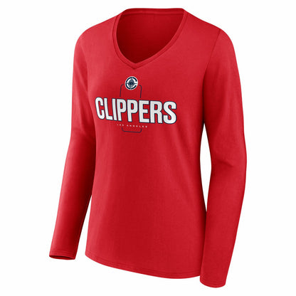 LA Clippers Women's Center Court Name & Number Custom Long Sleeve V-Neck T-Shirt - Red discount