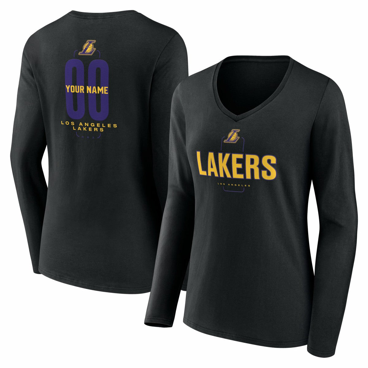 Los Angeles Lakers Women's Center Court Name & Number Custom Long Sleeve V-Neck T-Shirt - Black for sale