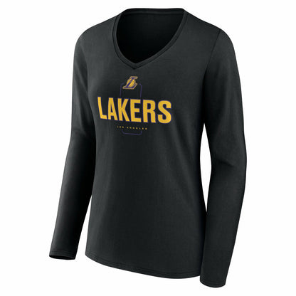 Los Angeles Lakers Women's Center Court Name & Number Custom Long Sleeve V-Neck T-Shirt - Black for sale