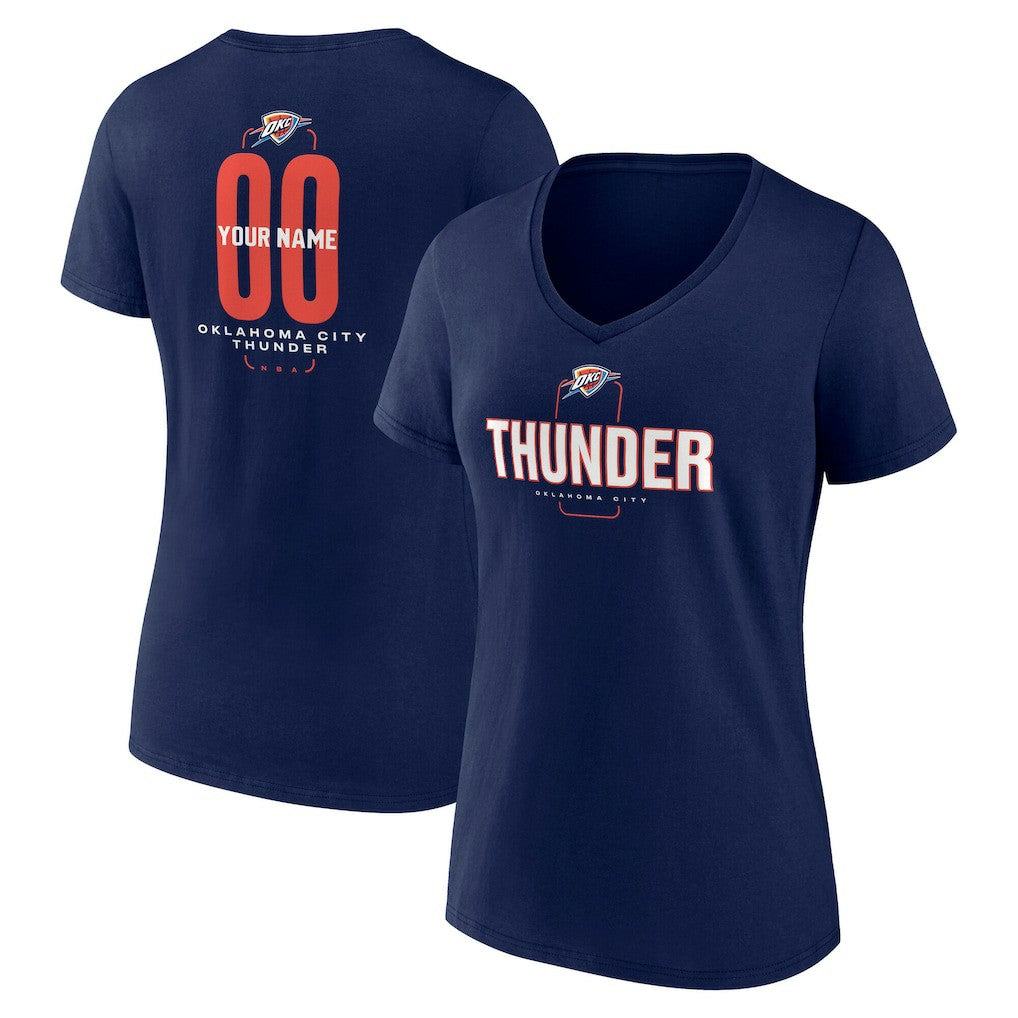 Oklahoma City Thunder Women's Center Court Name & Number Custom V-Neck T-Shirt - Navy shop