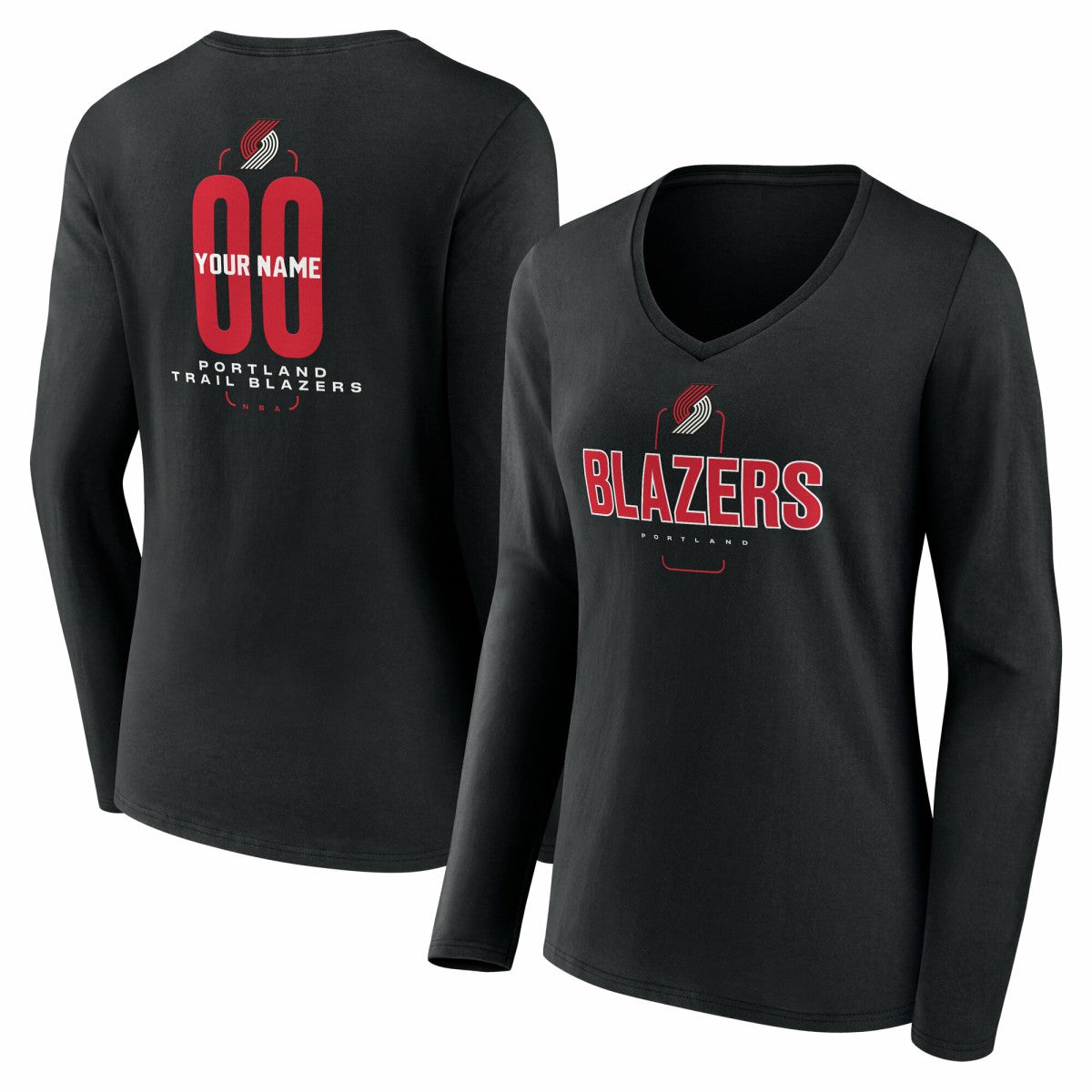 Portland Trail Blazers Women's Center Court Name & Number Custom Long Sleeve V-Neck T-Shirt - Black sale