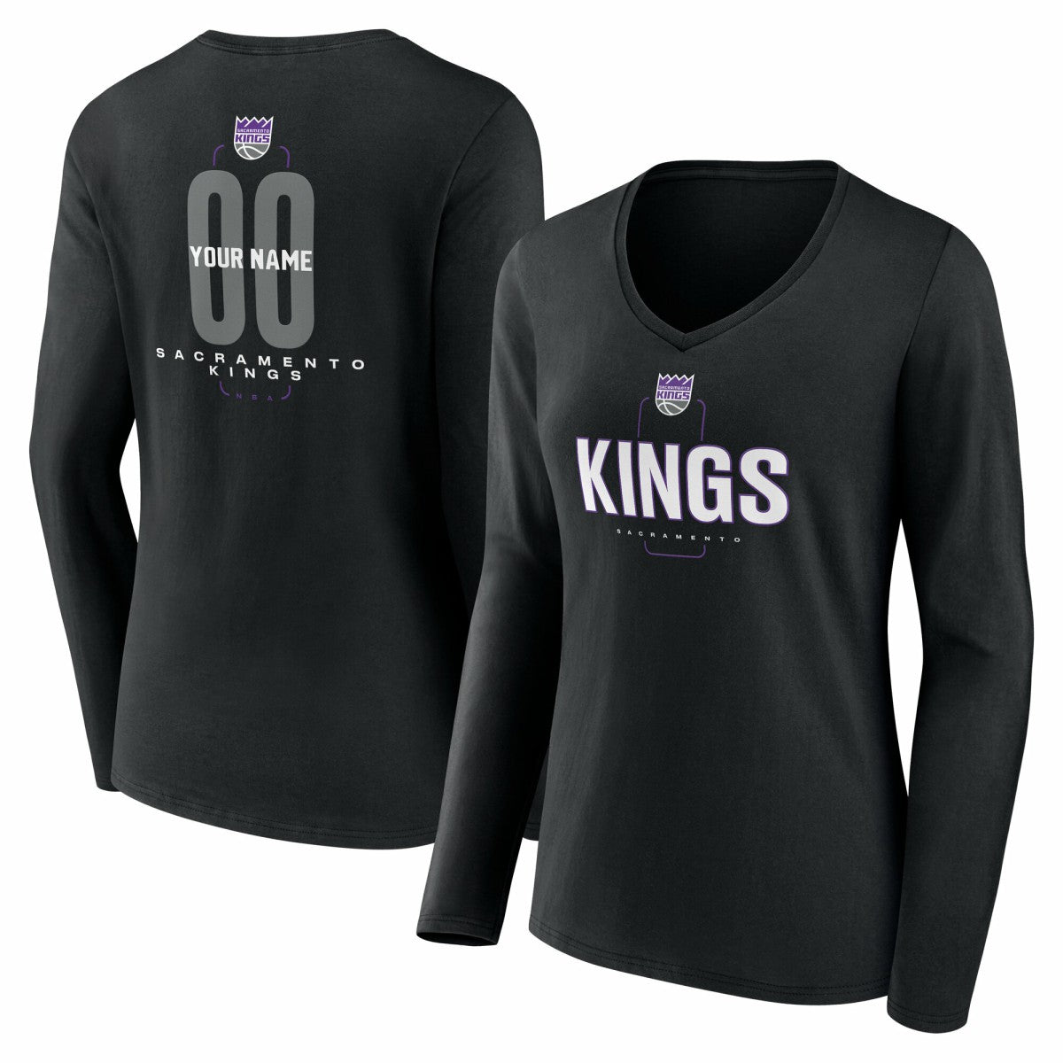 Sacramento Kings Women's Center Court Name & Number Custom Long Sleeve V-Neck T-Shirt - Black online