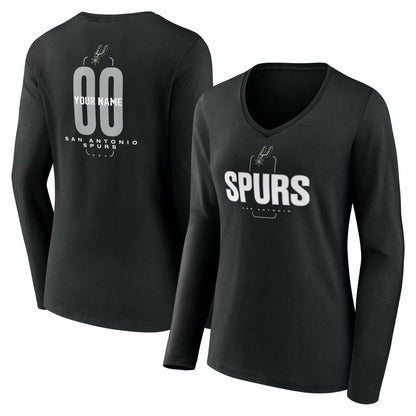 San Antonio Spurs Women's Center Court Name & Number Custom Long Sleeve V-Neck T-Shirt - Black on sale