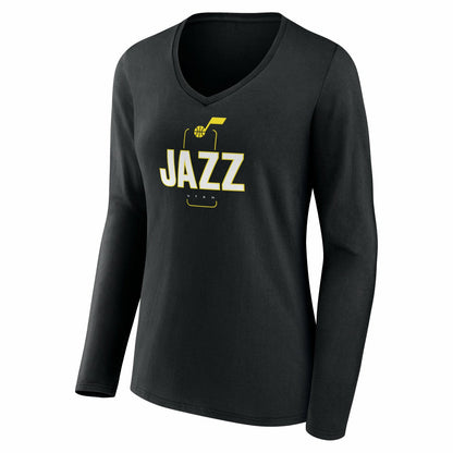 Utah Jazz Women's Center Court Name & Number Custom Long Sleeve V-Neck T-Shirt - Black online