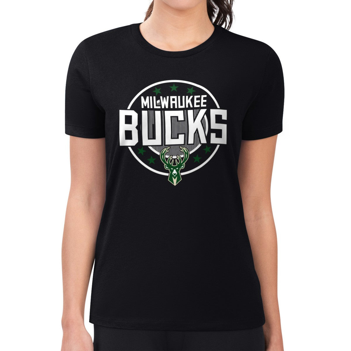 Milwaukee Bucks G-III 4Her by Carl Banks Women's Super-Slim Lightweight Pinstripe Circle Graphic T-Shirt - Black online