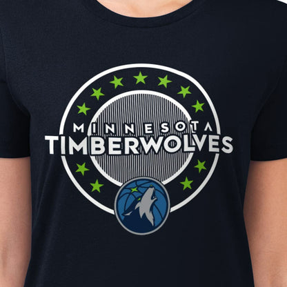 Minnesota Timberwolves G-III 4Her by Carl Banks Women's Super-Slim Lightweight Pinstripe Circle Graphic T-Shirt - Navy online
