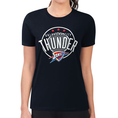 Oklahoma City Thunder G-III 4Her by Carl Banks Women's Super-Slim Lightweight Pinstripe Circle Graphic T-Shirt - Navy on sale