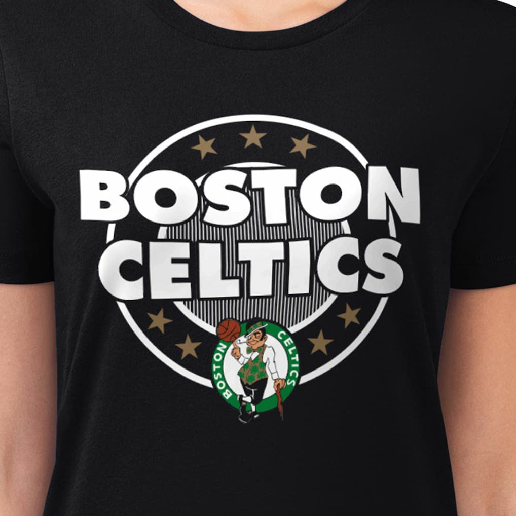 Boston Celtics G-III 4Her by Carl Banks Women's Super-Slim Lightweight Pinstripe Circle Graphic T-Shirt - Black on sale