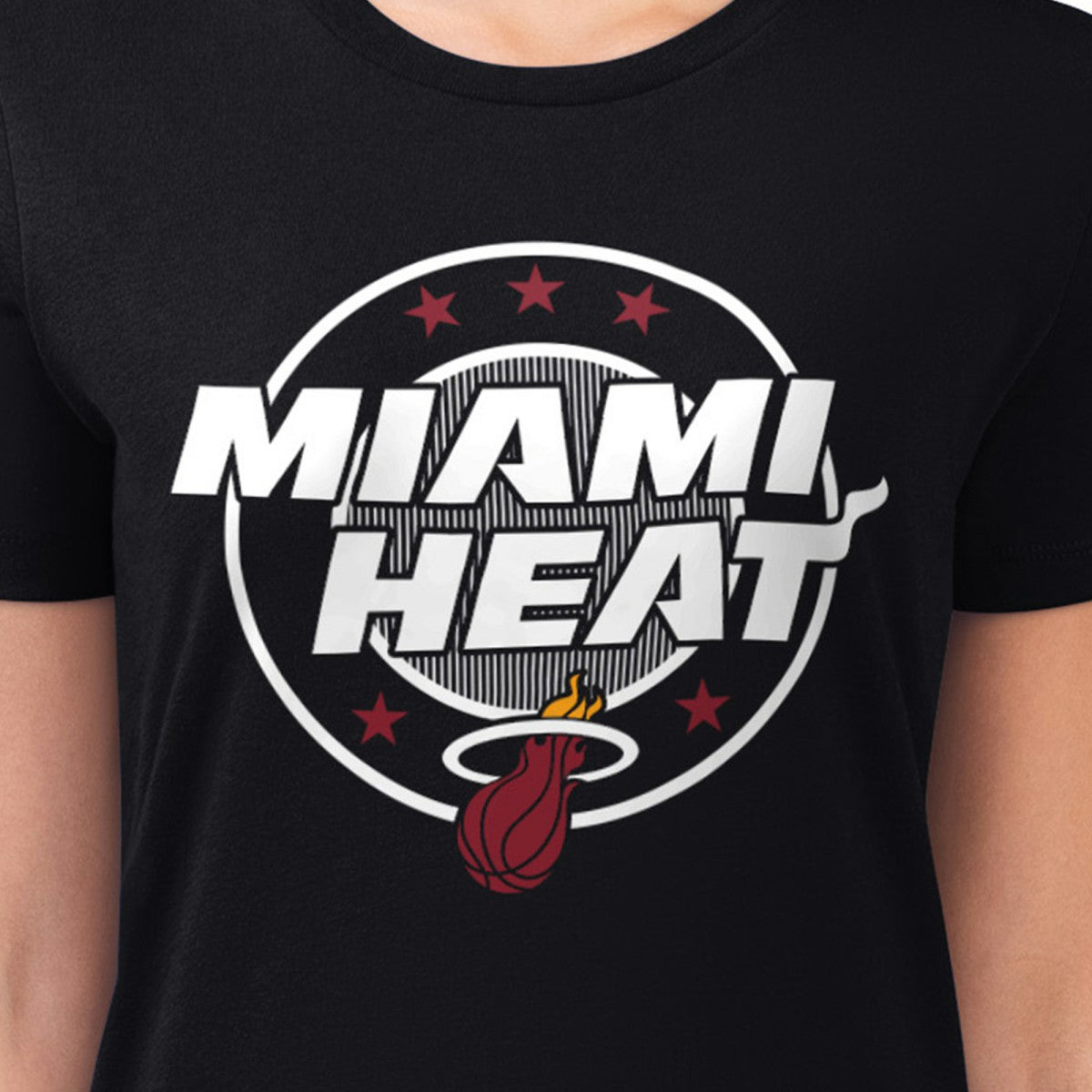 Miami Heat G-III 4Her by Carl Banks Women's Super-Slim Lightweight Pinstripe Circle Graphic T-Shirt - Black for sale