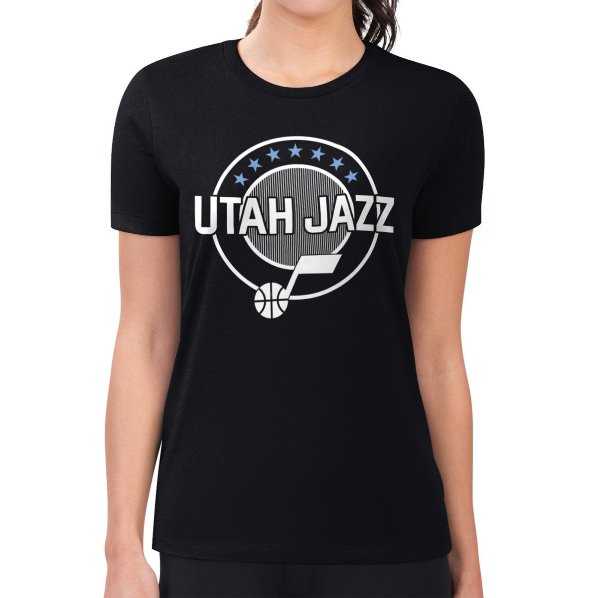 Utah Jazz G-III 4Her by Carl Banks Women's Super-Slim Lightweight Pinstripe Circle Graphic T-Shirt - Black sale