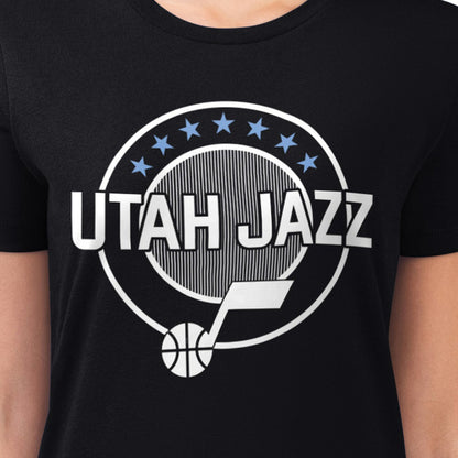 Utah Jazz G-III 4Her by Carl Banks Women's Super-Slim Lightweight Pinstripe Circle Graphic T-Shirt - Black sale