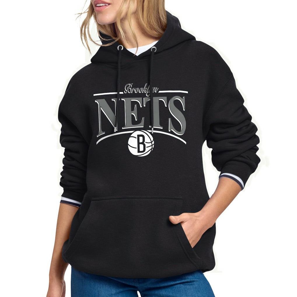 Brooklyn Nets Starter Women's Arch Stripe Fleece Hoodie - Black shop