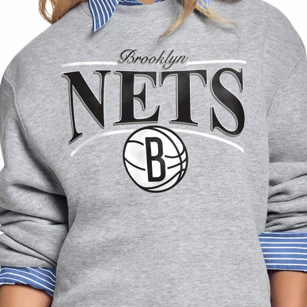 Brooklyn Nets Starter Women's Arch Stripe Fleece Crewneck Sweatshirt - Gray discount