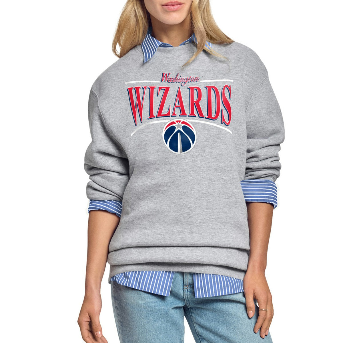 Washington Wizards Starter Women's Arch Stripe Fleece Crewneck Sweatshirt - Gray shop