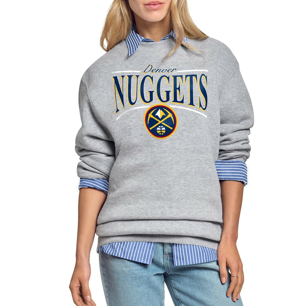 Denver Nuggets Starter Women's Arch Stripe Fleece Crewneck Sweatshirt sale - Gray discount