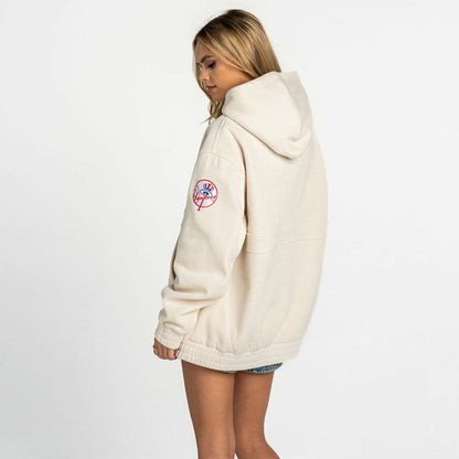 New York Yankees The Wild Collective Women's Oversized Cord Hoodie - Cream