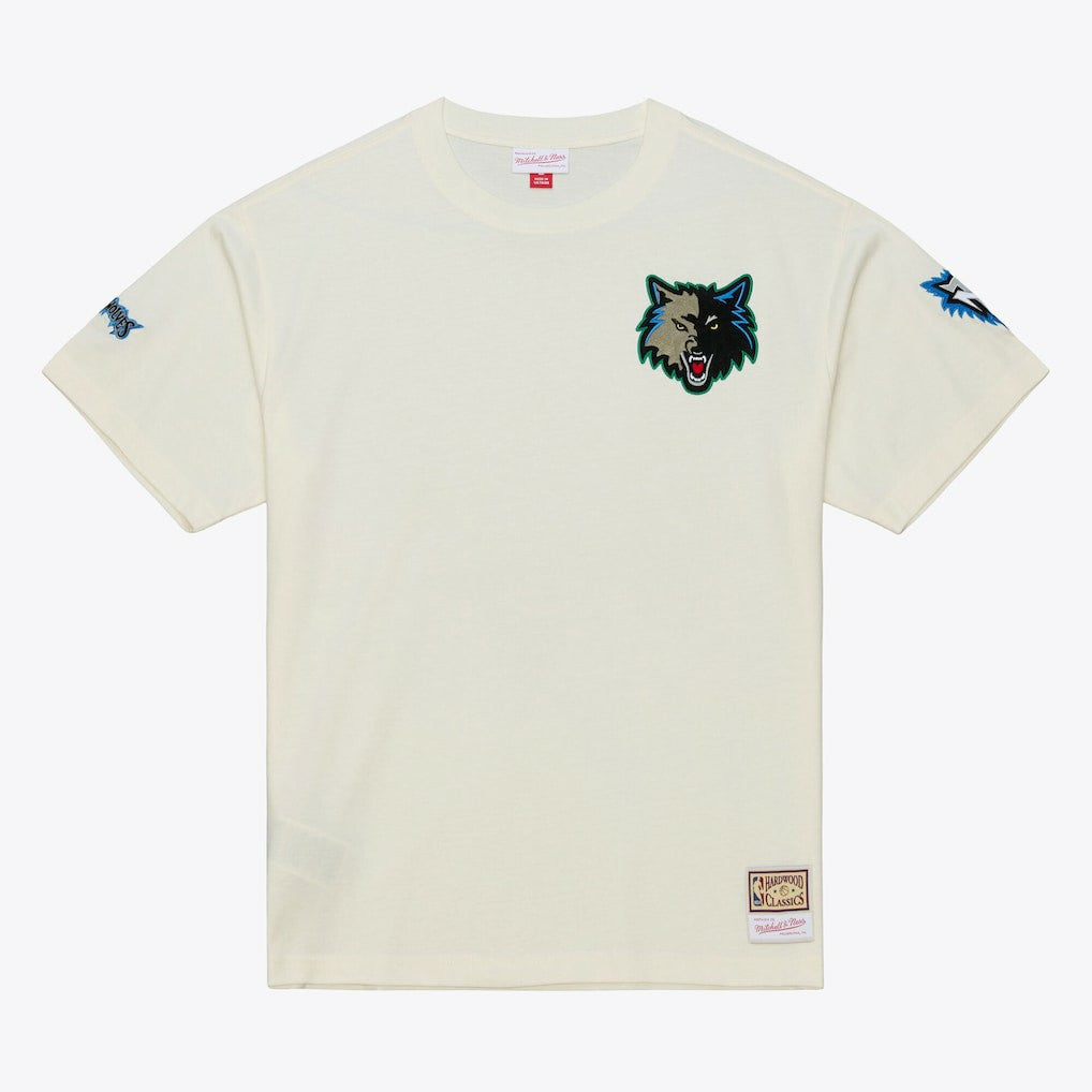 Minnesota Timberwolves Hardwood Classics Chainstitch Premium T-Shirt - Cream | Mitchell & Ness sale