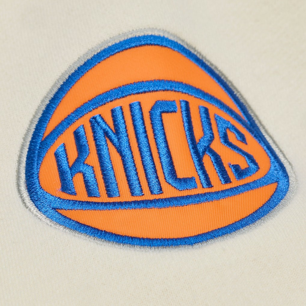 New York Knicks Hardwood Classics Chainstitch Premium Fleece Hoodie - Cream | Mitchell & Ness cheap