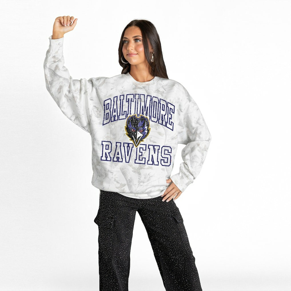 Baltimore Ravens Gameday Couture Women's Whiteout Oversized Premium Fleece Sweatshirt - Arctic Camo sale