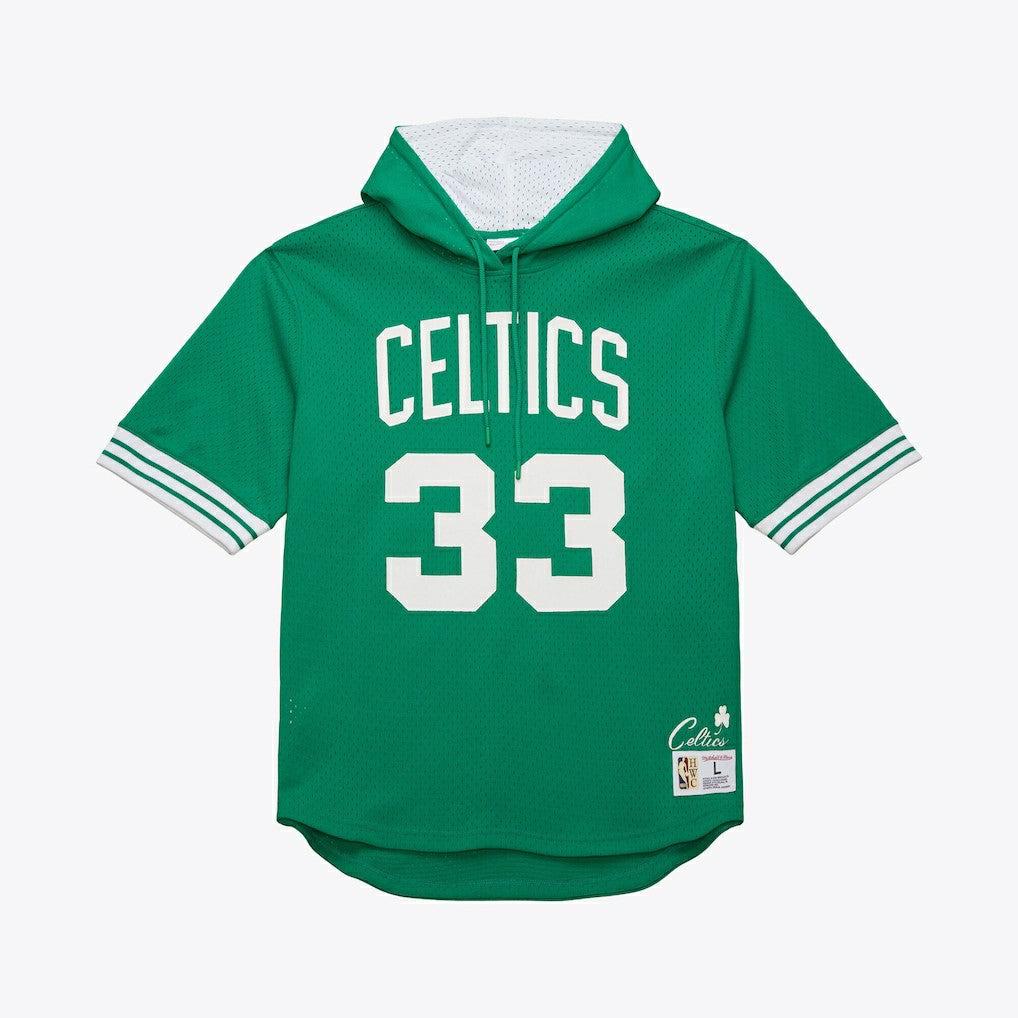 Larry Bird Boston Celtics Mesh Name & Number Short Sleeve Hoodie - Kelly Green | Mitchell & Ness online