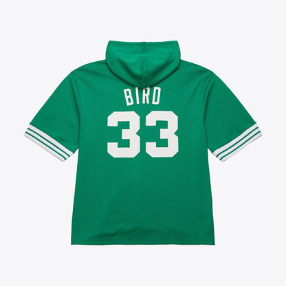 Larry Bird Boston Celtics Mesh Name & Number Short Sleeve Hoodie - Kelly Green | Mitchell & Ness online