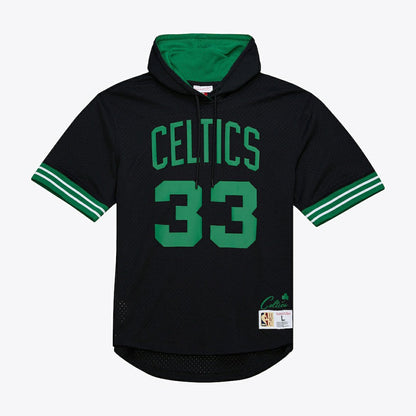 Larry Bird Boston Celtics Mesh Name & Number Short Sleeve Hoodie - Black | Mitchell & Ness discount