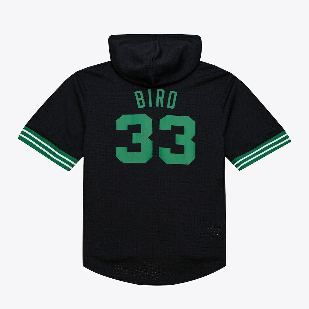 Larry Bird Boston Celtics Mesh Name & Number Short Sleeve Hoodie - Black | Mitchell & Ness discount