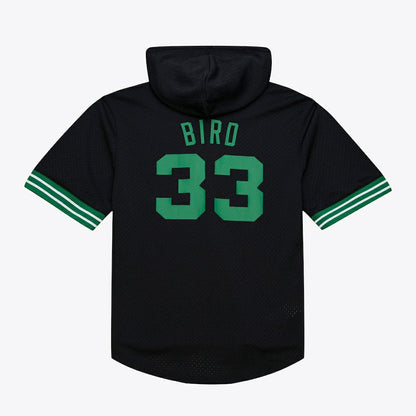 Larry Bird Boston Celtics Mesh Name & Number Short Sleeve Hoodie - Black | Mitchell & Ness discount