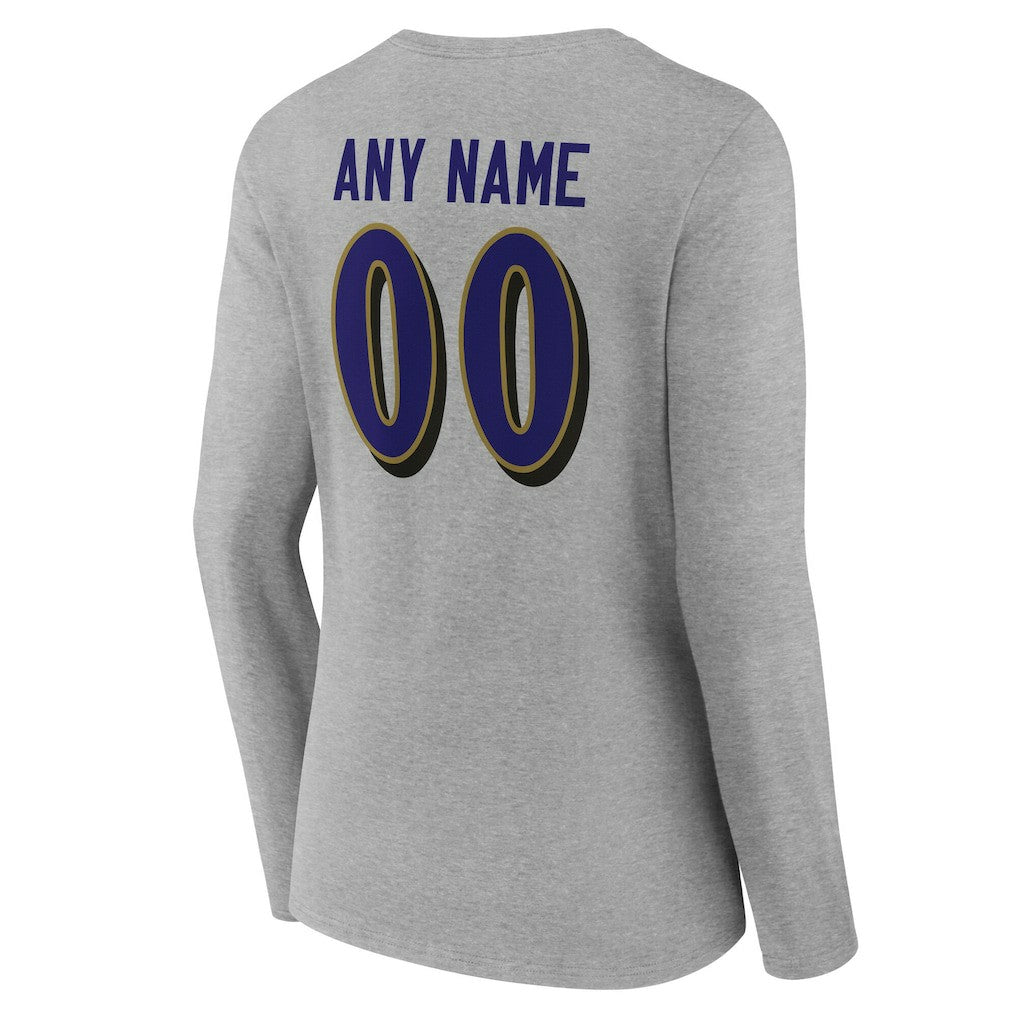 Baltimore Ravens Women's Team Authentic Personalized Name & Number Long Sleeve V-Neck T-Shirt - Gray sale