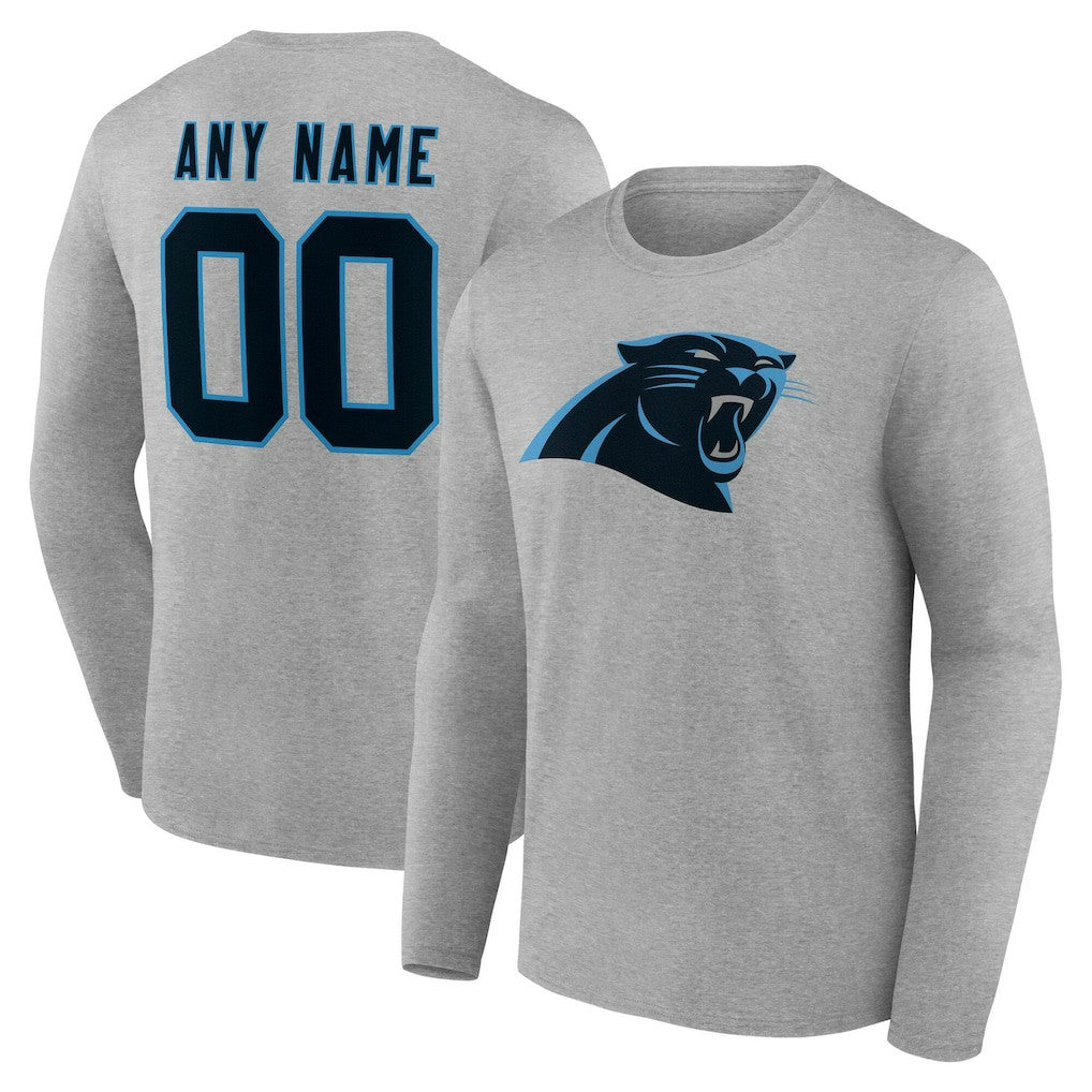 Carolina Panthers Team Authentic Personalized Name & Number Long Sleeve T-Shirt - Gray on sale