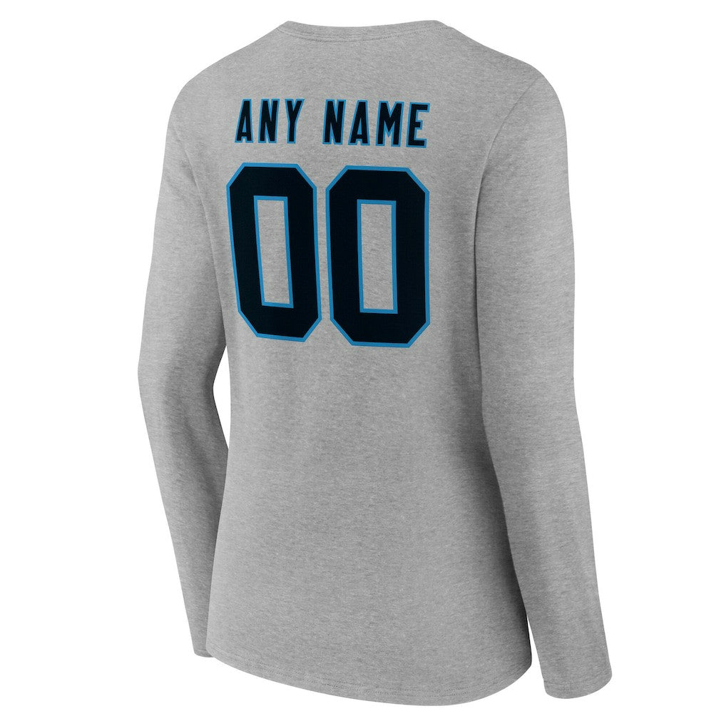 Carolina Panthers Women's Team Authentic Personalized Name & Number Long Sleeve V-Neck T-Shirt - Gray cheap