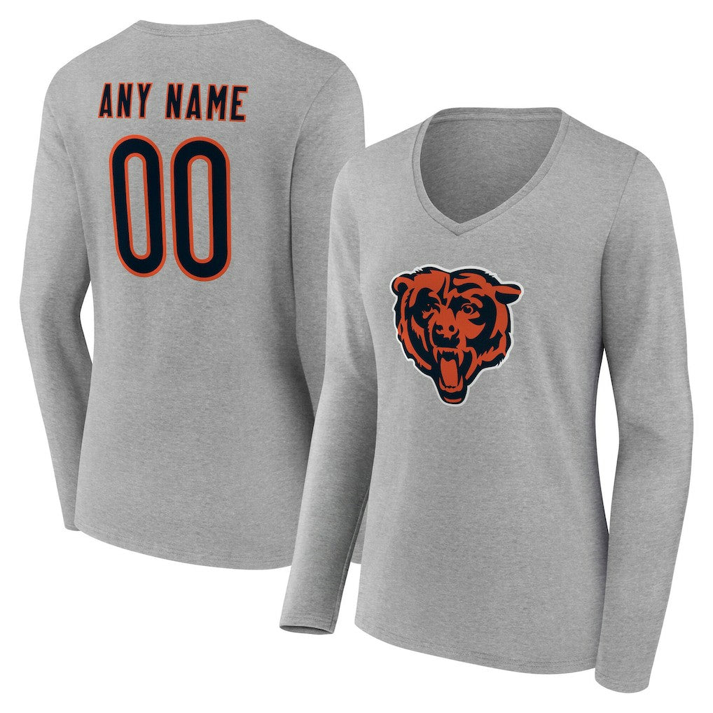 Chicago Bears Women's Team Authentic Personalized Name & Number Long Sleeve V-Neck T-Shirt - Gray sale