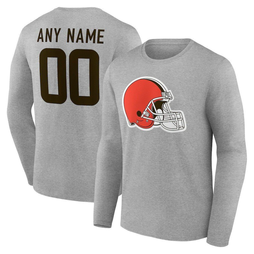 Cleveland Browns Team Authentic Personalized Name & Number Long Sleeve T-Shirt - Gray cheap
