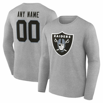 Las Vegas Raiders Team Authentic Personalized Name & Number Long Sleeve T-Shirt - Gray sale