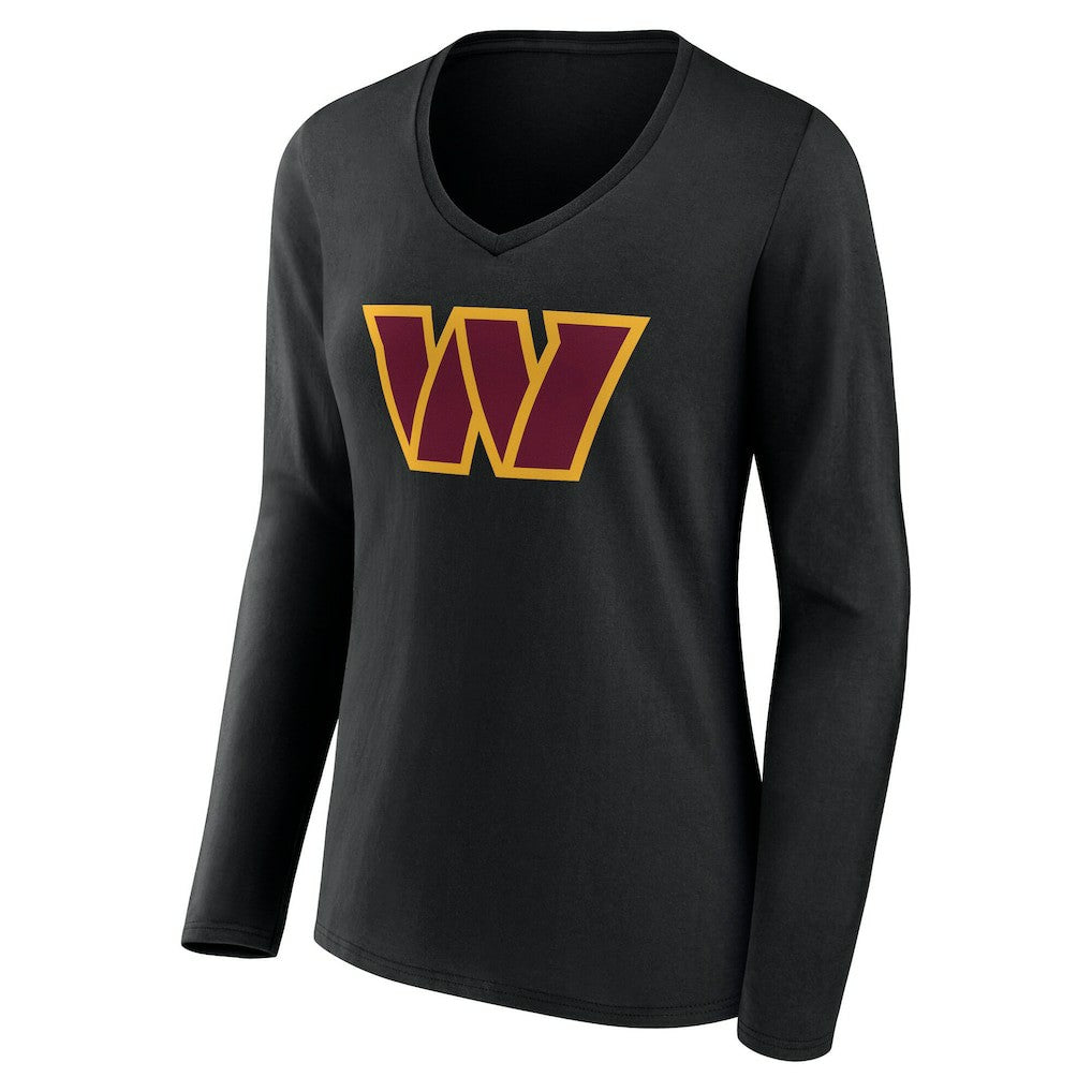 Washington Commanders Women's Team Authentic Personalized Name & Number Long Sleeve V-Neck T-Shirt - Black on sale