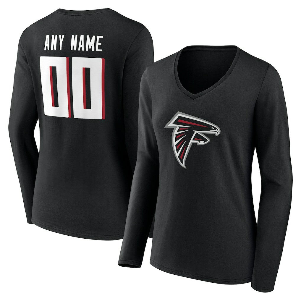 Atlanta Falcons Women's Team Authentic Personalized Name & Number Long Sleeve V-Neck T-Shirt - Black cheap