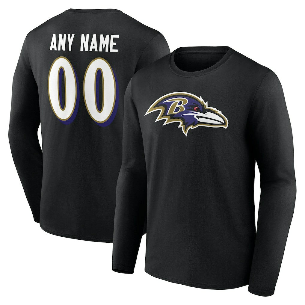 Baltimore Ravens Team Authentic Personalized Name & Number Long Sleeve T-Shirt - Black on sale