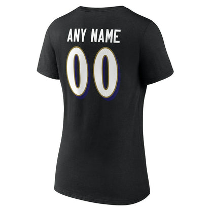 Baltimore Ravens Women's Team Authentic Personalized Name & Number V-Neck T-Shirt - Black on sale