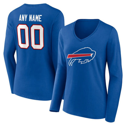 Buffalo Bills Women's Team Authentic Personalized Name & Number Long Sleeve V-Neck T-Shirt - Royal cheap