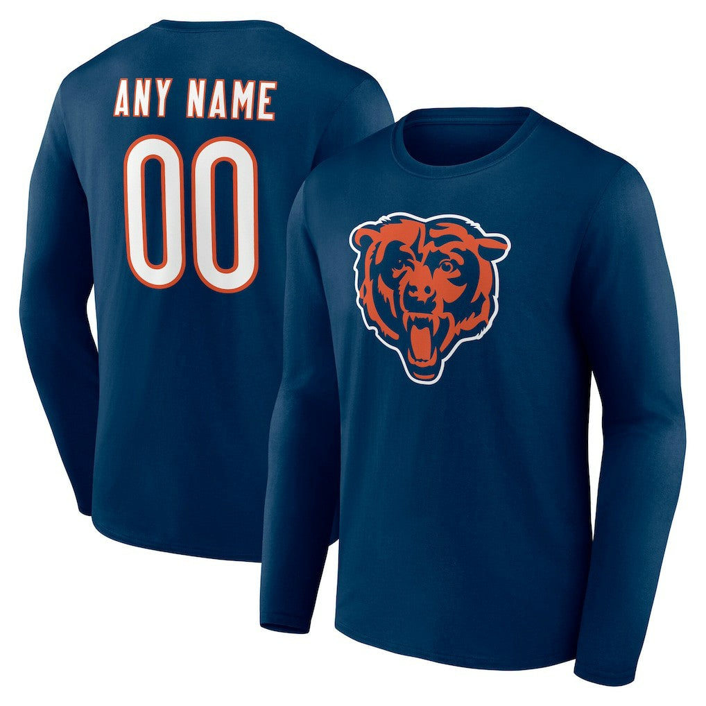 Chicago Bears Team Authentic Personalized Name & Number Long Sleeve T-Shirt - Navy cheap
