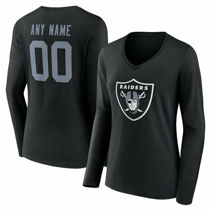 Las Vegas Raiders Women's Team Authentic Personalized Name & Number Long Sleeve V-Neck T-Shirt - Black cheap